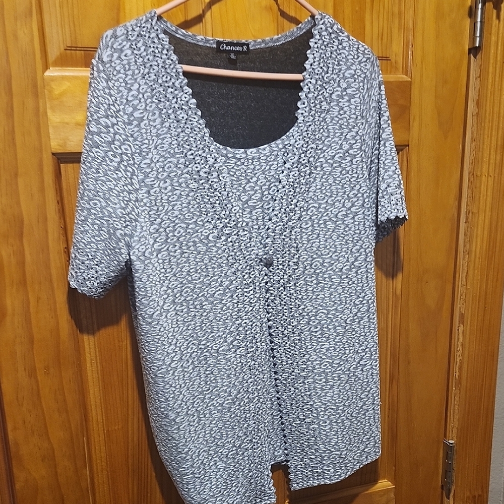 Chance R Blue Printed Scoop Neck Short-Sleeve Top